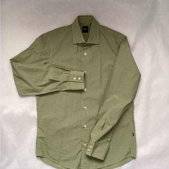 Hugo Boss Green Check Dress Shirt, Size S - Picture 2 of 7